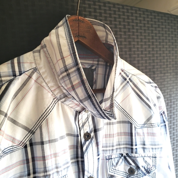 BKE Standard Fit Mens Long Sleeve Button Front Shirt XL Blue White Plaid - Picture 5 of 8